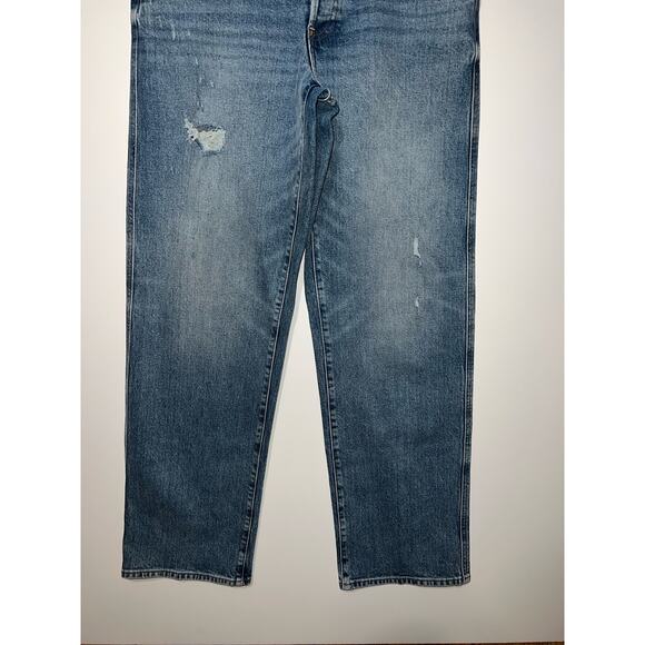 Express women’s distressed relaxed straight low rise button zipper blue jeans - Picture 8 of 9